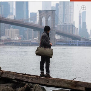 Line of Trade weekender bag olive green canvas w/ brown leather & nylon straps